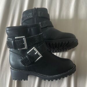 Kids Black Studded Ankle Boots